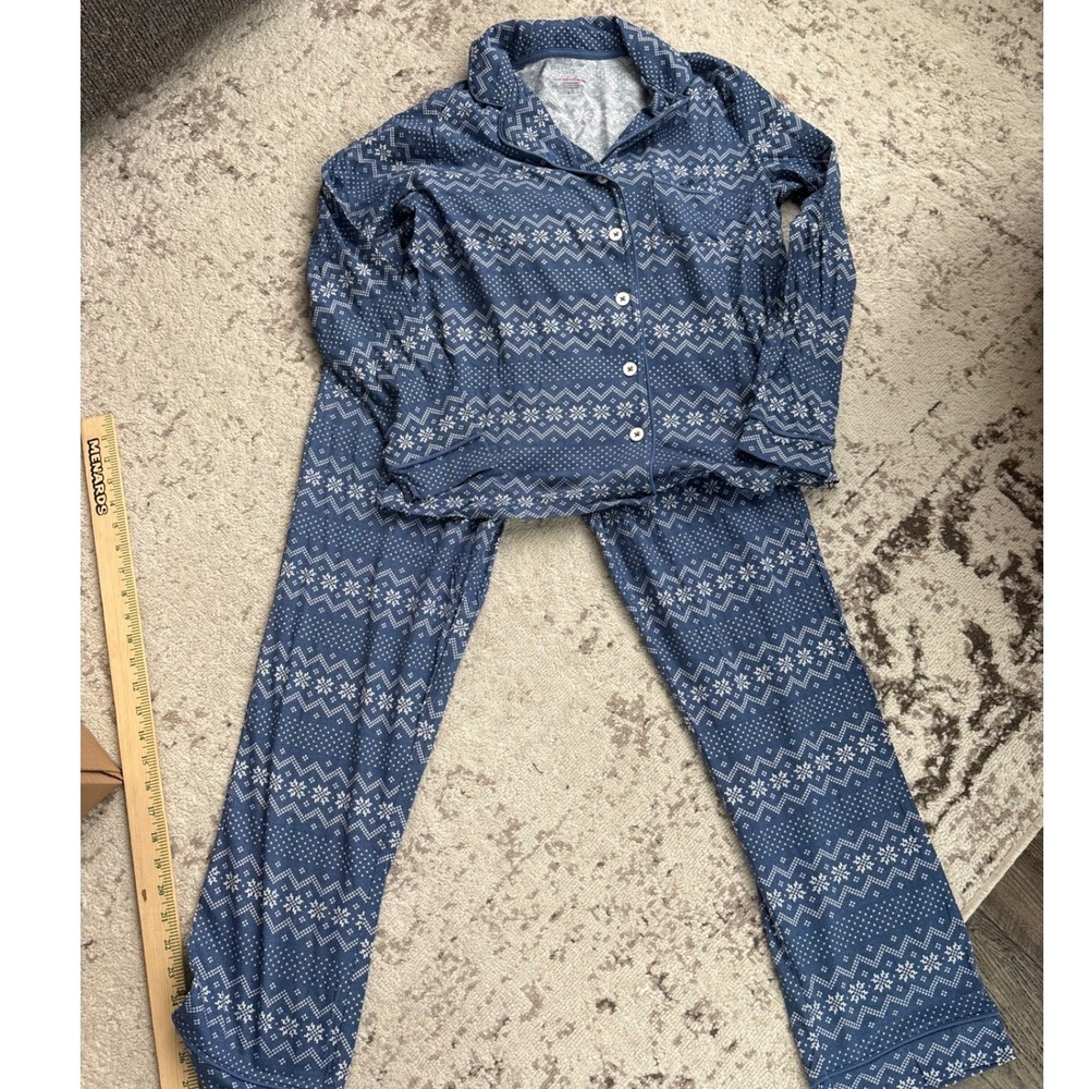 Poppy & Clay Blue Fair‎ Isle Organic Cotton Pajama Set Small Snowflake Sleepwear